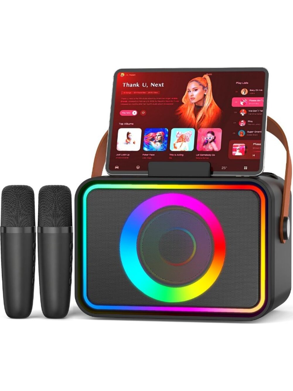 Portable Karaoke Machine with Bluetooth, 2 Wireless Mics & LED Lights - Party